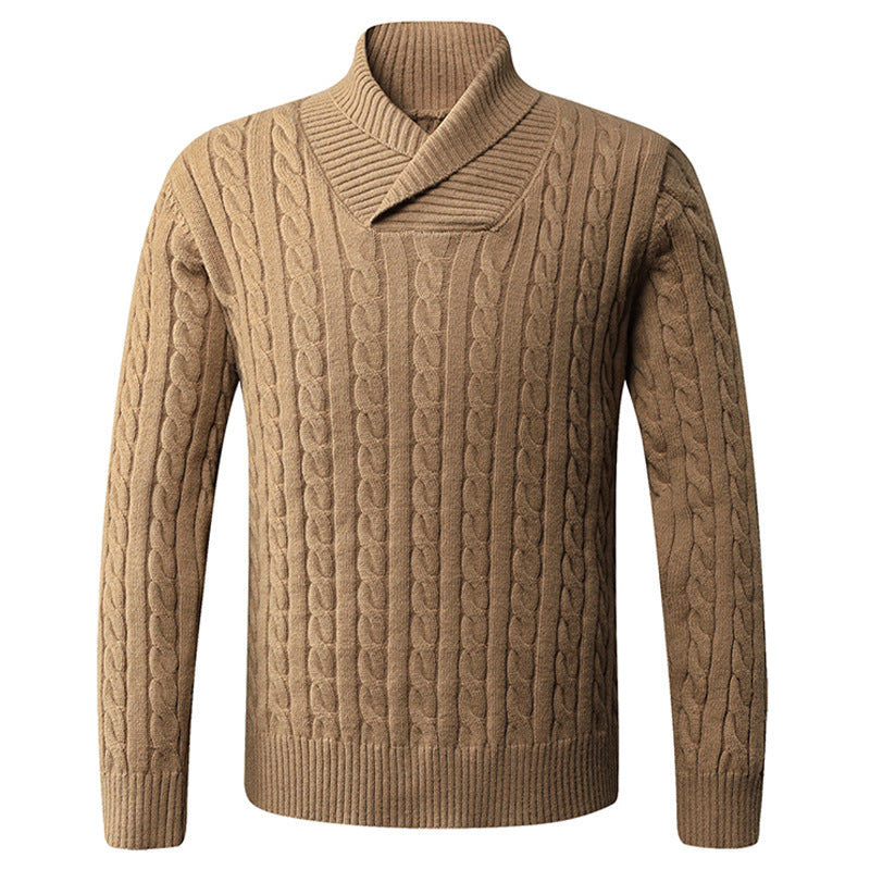 Herren Grobstrickpullover mit modernem Schalkragen und Zopfmuster EB