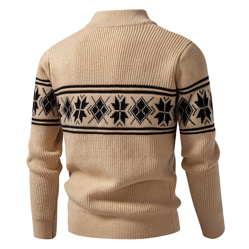 Herren nan Norweger-Strickjacke mit durchgehendem Reißverschluss und hohem Stehkragen EB