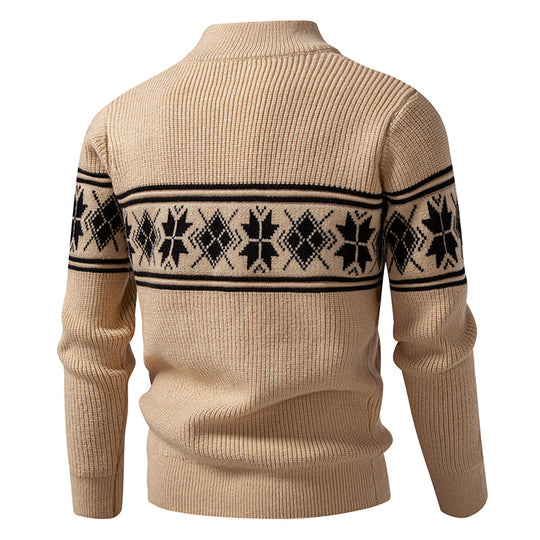 Herren nan Norweger-Strickjacke mit durchgehendem Reißverschluss und hohem Stehkragen EB