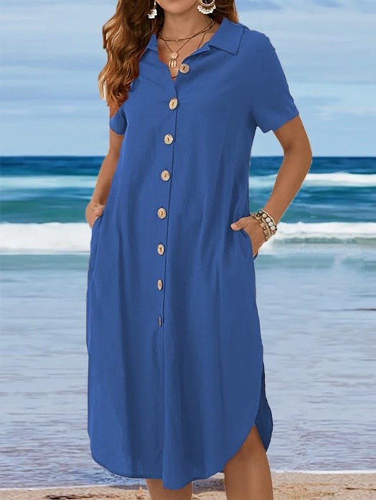 Damen Hemdkleid mit Knopfleiste und Seitenschlitzen EB