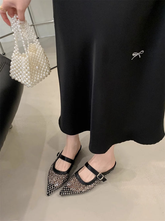 Damen elegante Slingback-Ballerinas mit funkelnden Strassverzierungen EB