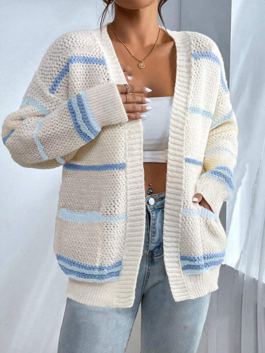 Damen gemütlicher Strickcardigan mit bunten Streifen EB