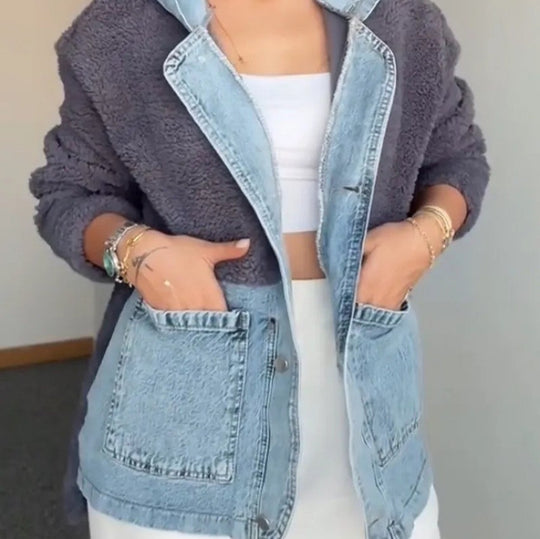 Damen Kuschelige Teddyjacke mit Reißverschluss und Kapuze EB