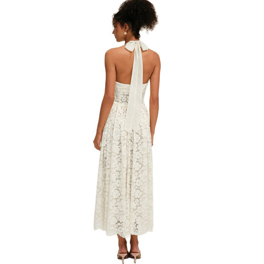 Damen Elegant Spitzenkleid mit geflochtenem Träger EB