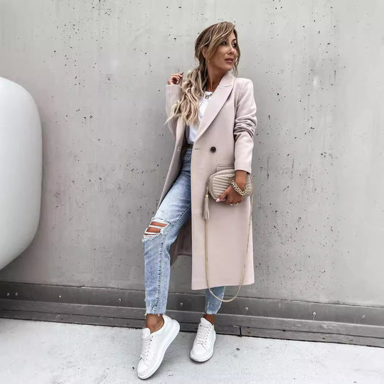 Damen eleganter Wollmantel im Oversized-Stil EB