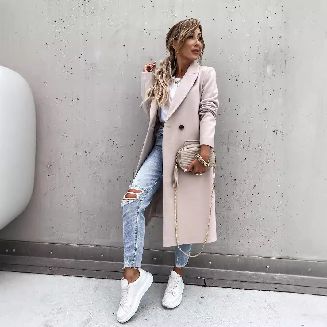 Damen nan klassischer Wollmantel mit doppelreihiger Knopfleiste und Oversize-Schnitt EB