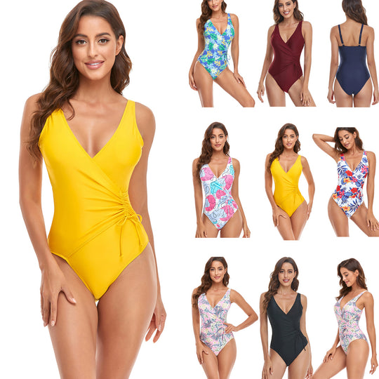 Damen Sportlicher Einteiler Badeanzug mit modernem Wickeldesign EB