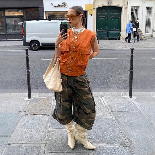 Damen stylische Westen mit praktischen Taschen EB