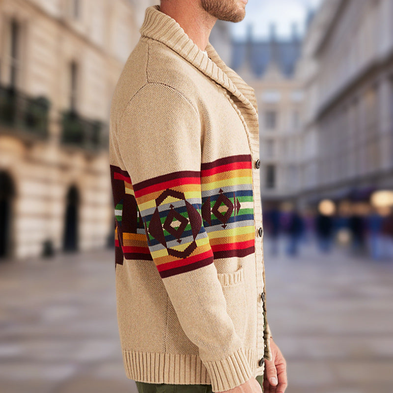Herren Strickcardigan mit farbenfrohem Muster und lässigem Schnitt EB