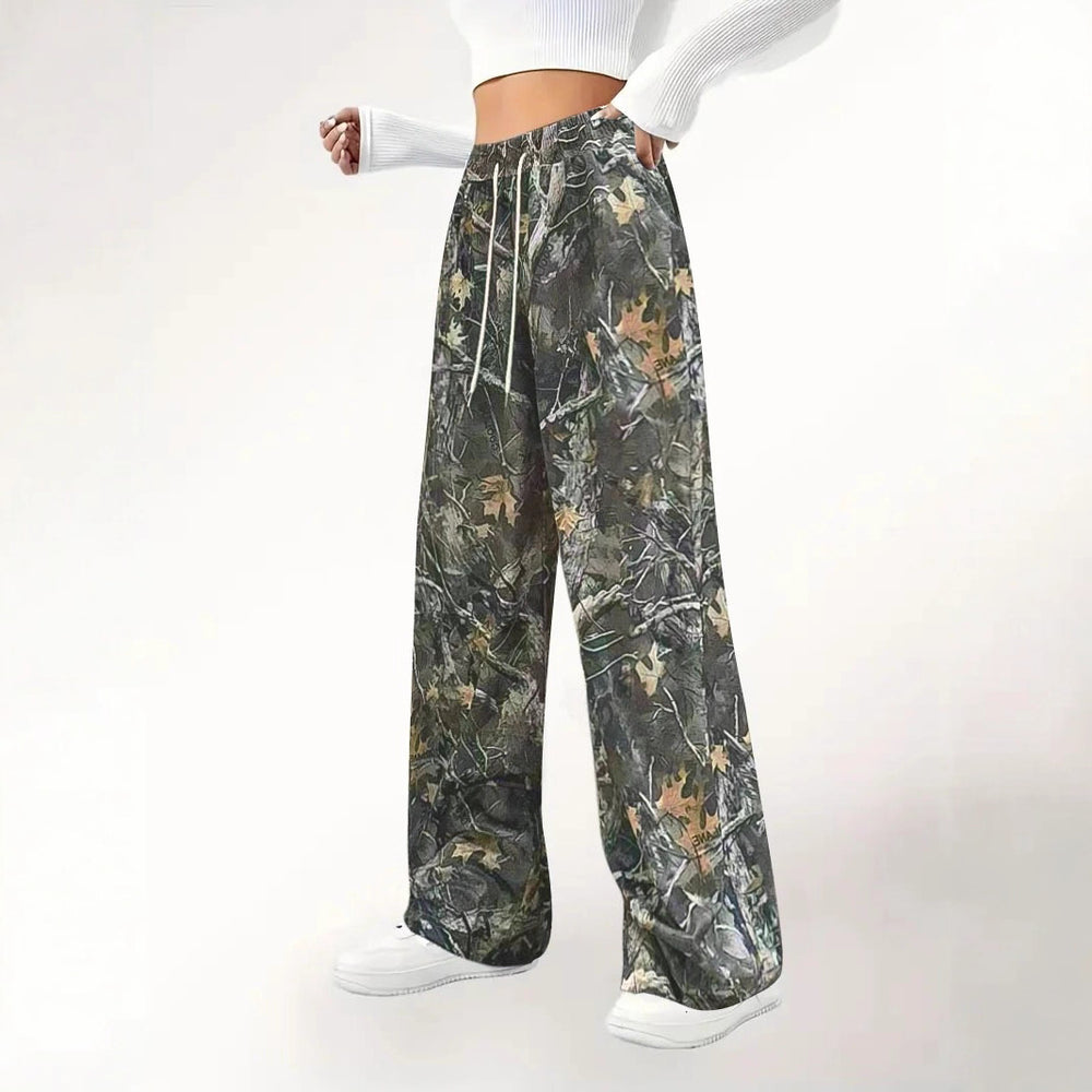 Damen Camouflage Palazzo-Hose mit elastischem Bund und komfortablem Schnitt EB