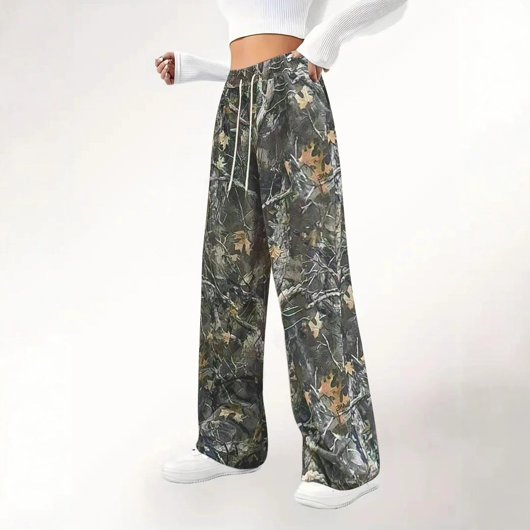 Damen Camouflage Palazzo-Hose mit elastischem Bund und komfortablem Schnitt EB