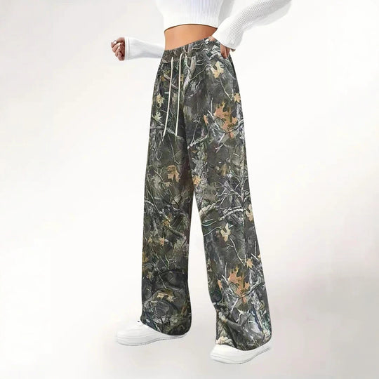 Damen Camouflage Palazzo-Hose mit elastischem Bund und komfortablem Schnitt EB