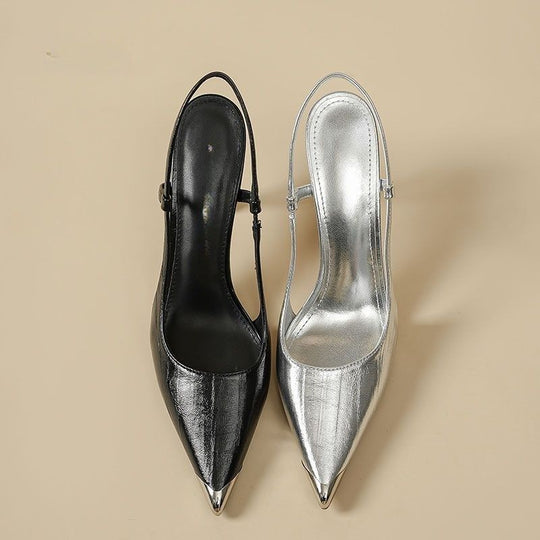 Damen elegante Slingback Pumps mit metallic glänzendem Obermaterial EB