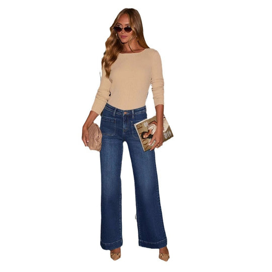 Damen Weit geschnittene Jeans mit hohen Taschen und elegantem Auftritt EB