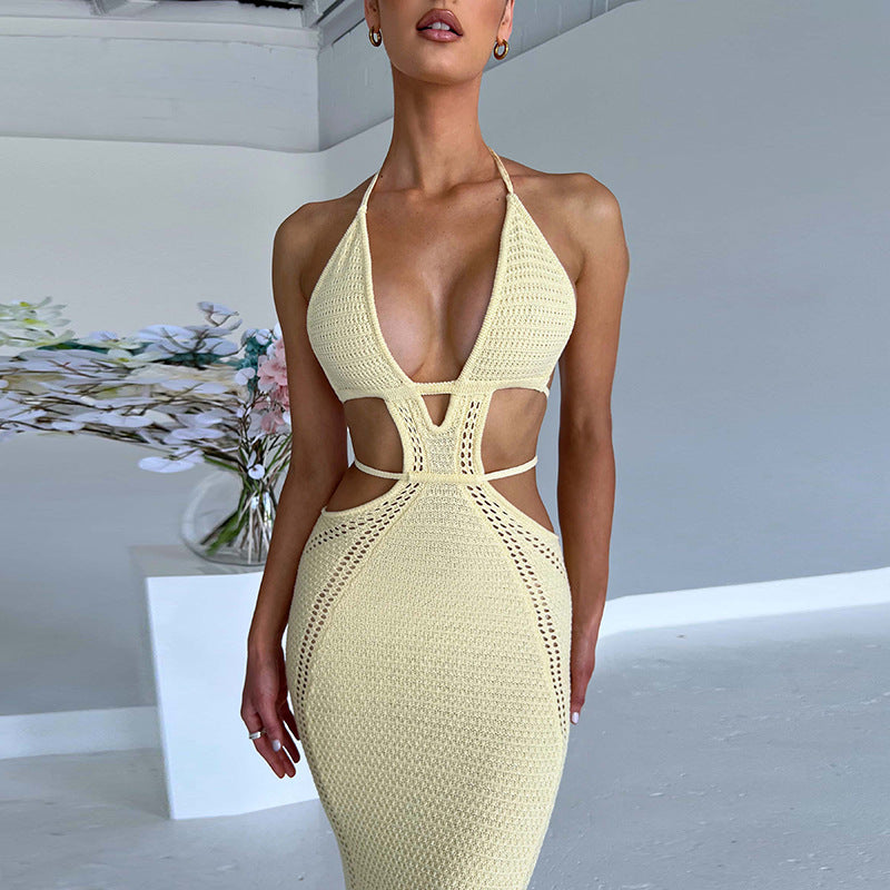 Damen Strick-Tankkleid mit cut-out Details und länglichem Schnitt EB