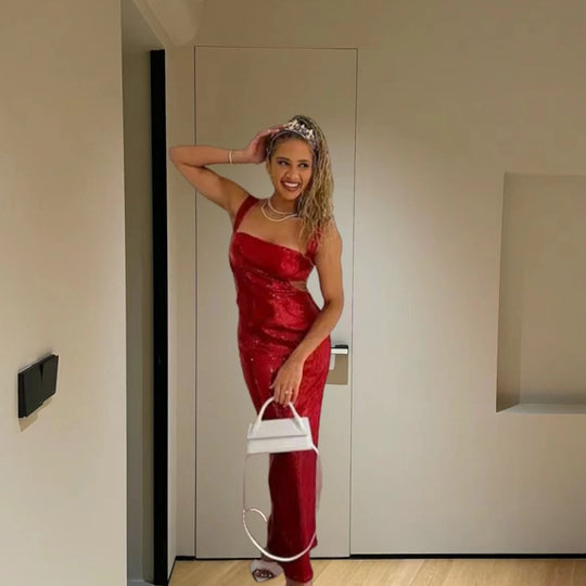 Damen Glitzerndes Maxikleid mit schmalem Schnitt und schimmernden Pailletten EB