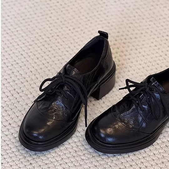 Damen elegante Schnürschuhe mit modischem Blockabsatz und hochwertiger Kunstleder-Oberfläche EB