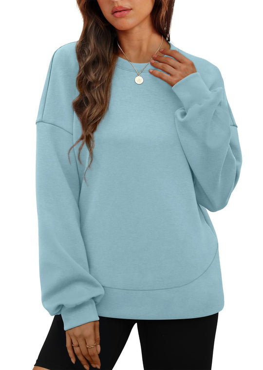Damen nan lässiges Oversize Rundhals-Sweatshirt mit überschnittener Schulter gerundetem Saum und weichem Innenfutter EB