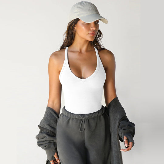Damen Sportliches Tanktop mit V-Ausschnitt und figurbetonter Passform EB