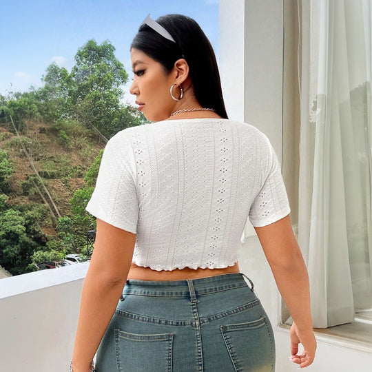 Damen Elegantes Oberteil mit Rüschendetail und V-Ausschnitt EB