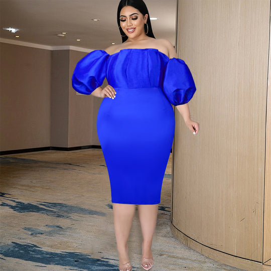 Damen Off-Shoulder Kleid mit Puffärmeln EB