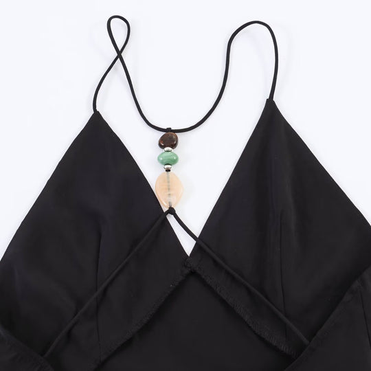 Damen Maxikleid mit zartem Spaghettiträgerdesign und eleganter Drapierung EB