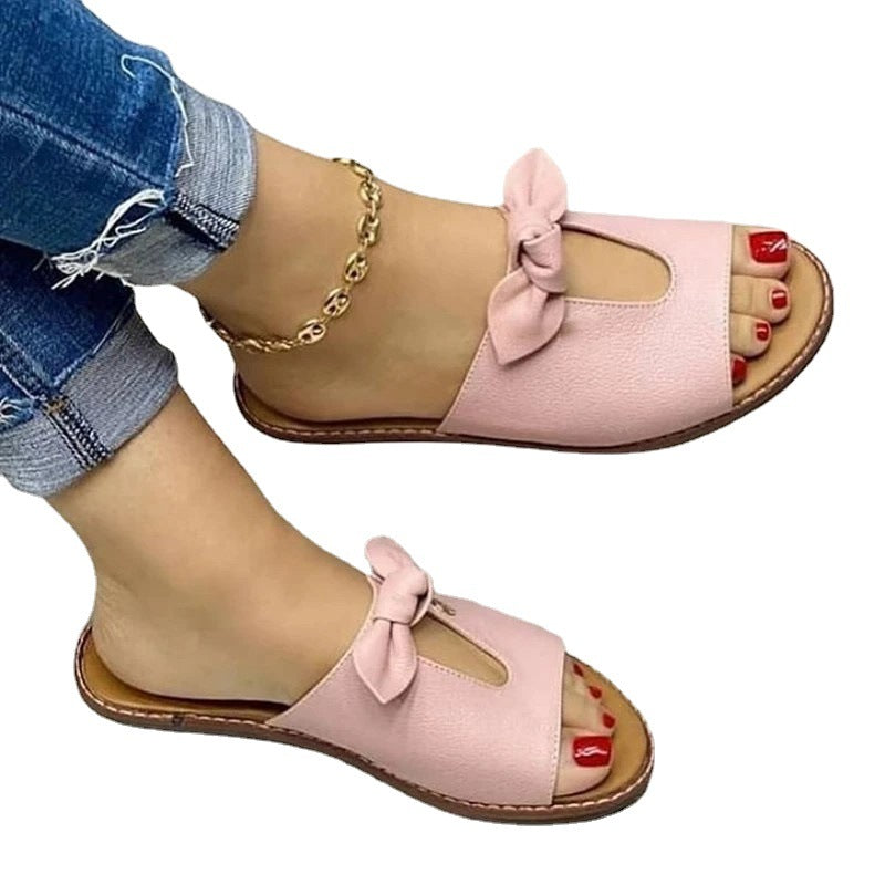 Damen offene Pantolette mit dekorativem Schleifendetail EB