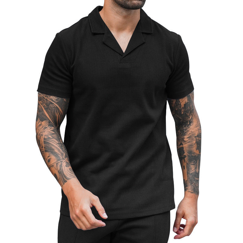 Herren Kurzarm Hemd mit klassischem Henley-Ausschnitt und strukturierter Oberflächenbeschaffenheit EB
