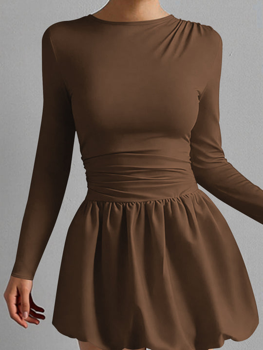 Damen Figurumspielendes Kleid mit langen Ärmeln und gerafftem Saum EB