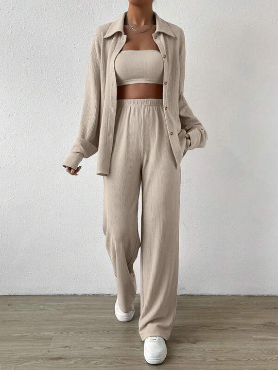 Damen Zweiteiliges Lounge-Set mit Oberteil und weiter Hose EB