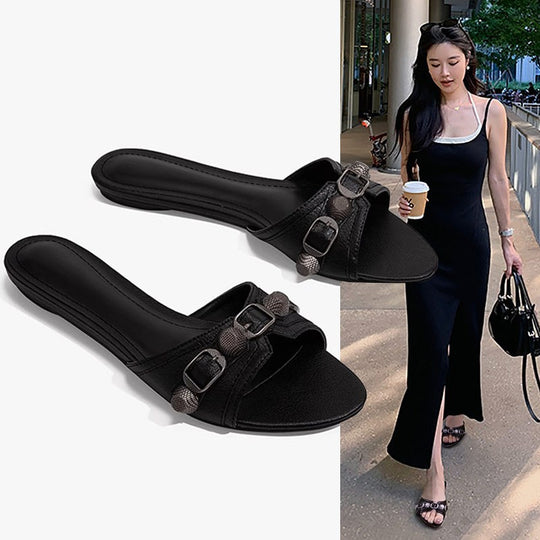 Damen Elegante Slides mit dekorativem Kettendetail EB