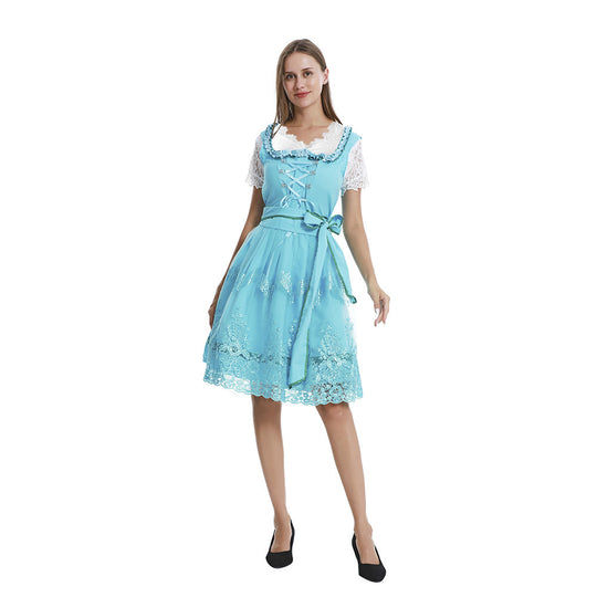 Damen nan romantisches Alpenkleid mit geschnürtem Mieder, Spitzeneinsatz und Taillenschärpe EB
