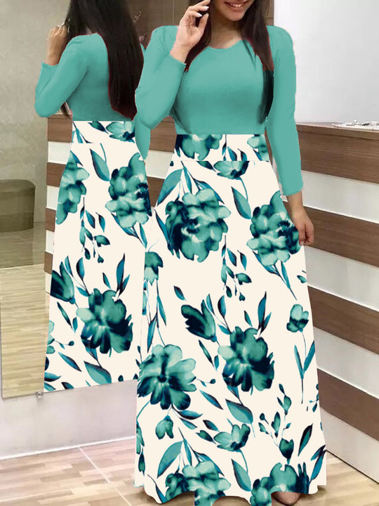 Damen Elegantes Maxikleid mit grafischem Druck und flexiblem Bund EB
