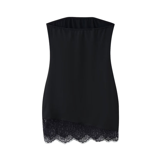 Damen Spitzen-Hängerchenkleid mit elegantem Rückenausschnitt und charmantem Saum EB