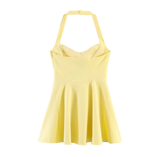 Damen Trägerkleid mit figurbetontem Oberteil und schwingendem Rock EB