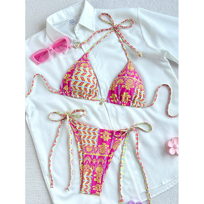 Damen Triangel-Bikini mit verstellbaren Bindebändern und raffinierten Mustern EB