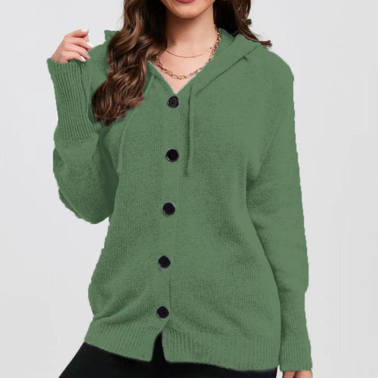Damen Strickjacke mit Kapuze und praktischen Knopfdetails EB