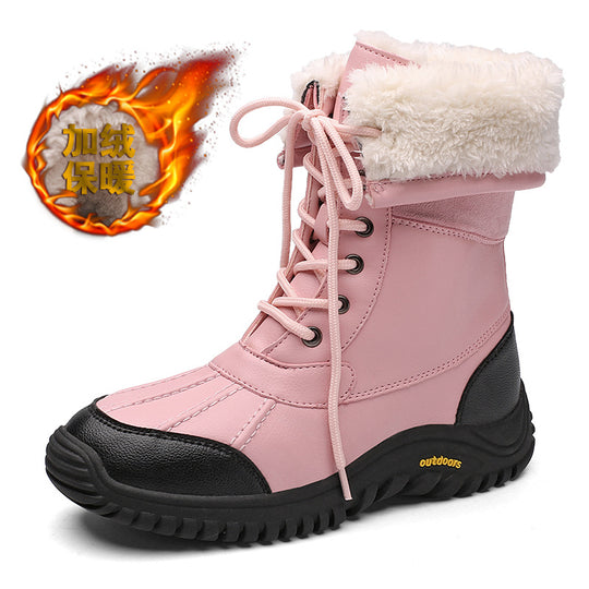 Damen isolierte Winterstiefel mit modischem Kunstfellkragen und rutschfester Sohle EB