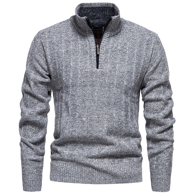 Herren nan gerippter Troyer-Pullover mit Halbzip, Zopfmuster und wärmender Innenverarbeitung EB