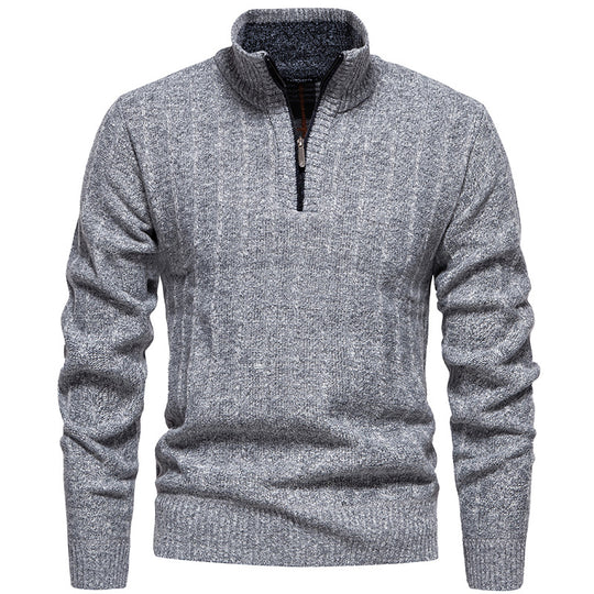 Herren nan gerippter Troyer-Pullover mit Halbzip, Zopfmuster und wärmender Innenverarbeitung EB