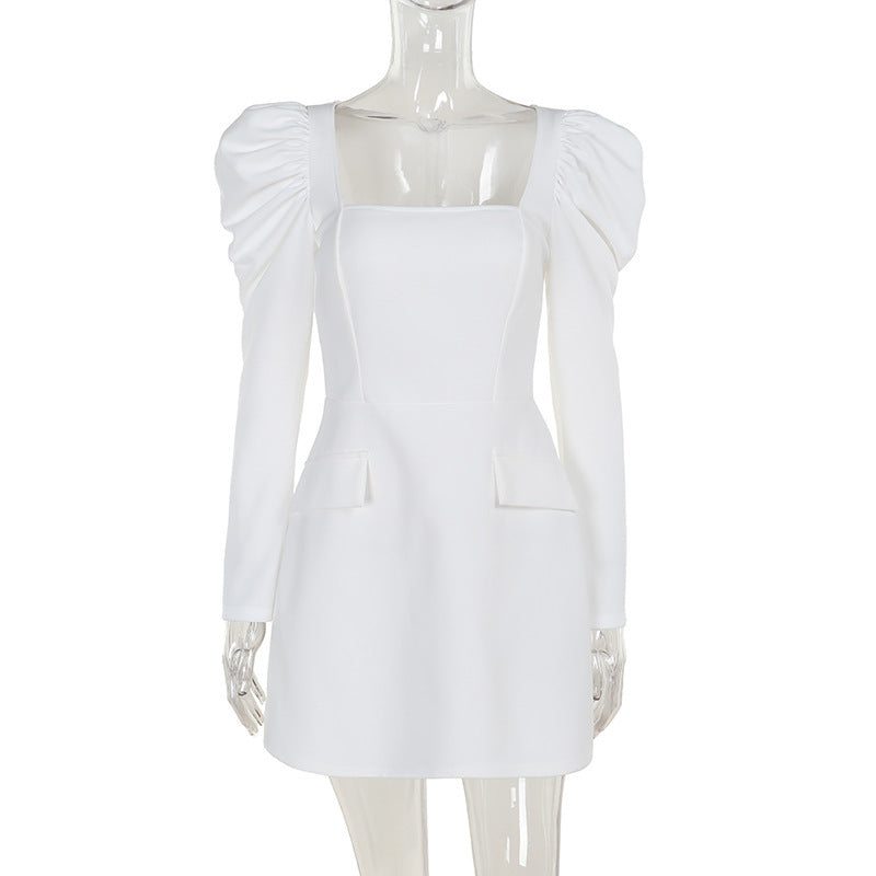 Damen elegantes Minikleid mit Puffärmeln und tailliertem Schnitt EB