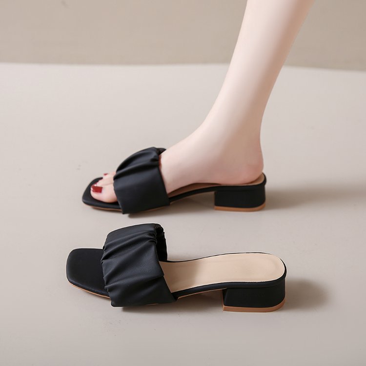 Damen elegante Mules mit modischer Raffung EB