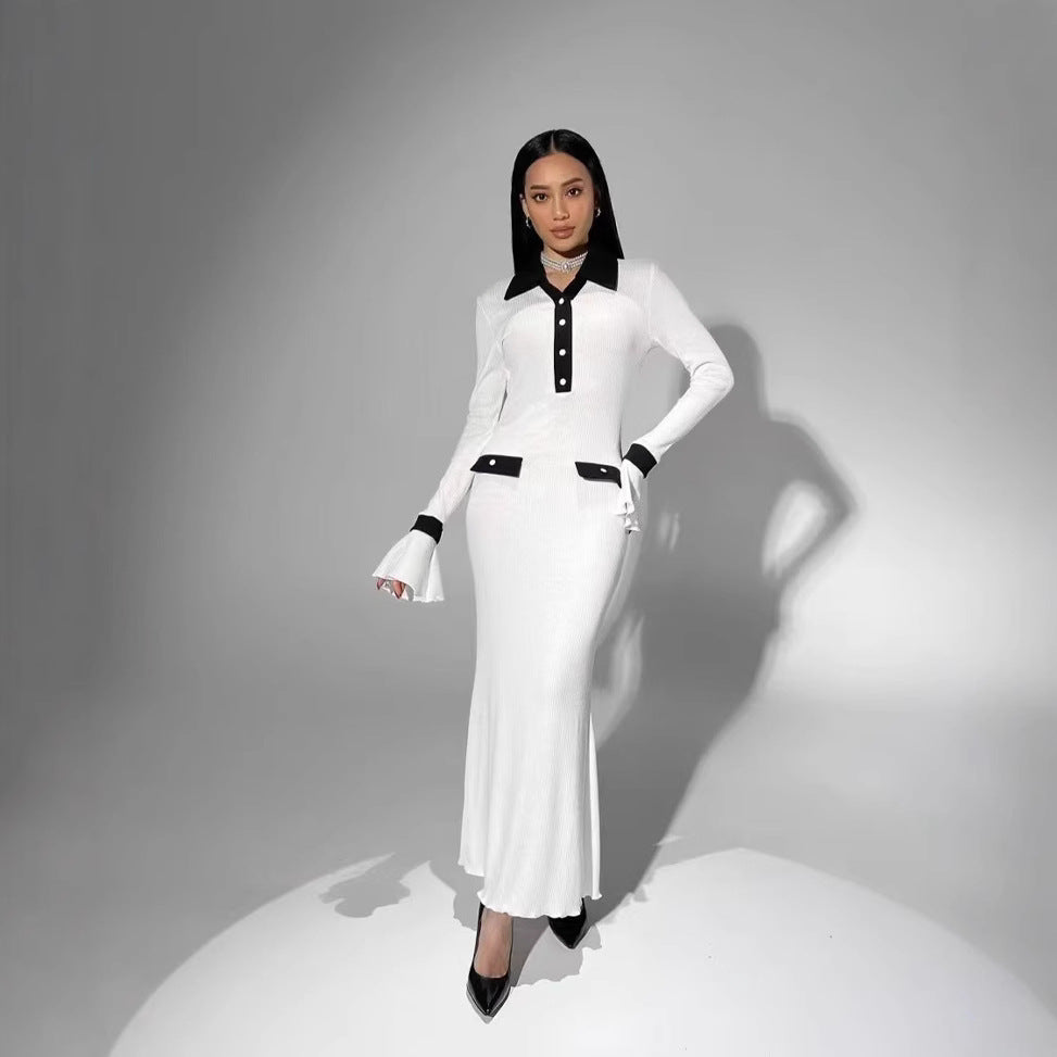 Damen Strickkleid mit eleganter Knopfleiste und Flügelärmeln EB