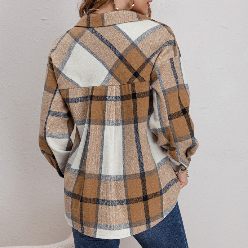 Damen Flanell-Hemdjacke mit Karo-Muster und leichtem Oversized-Schnitt EB