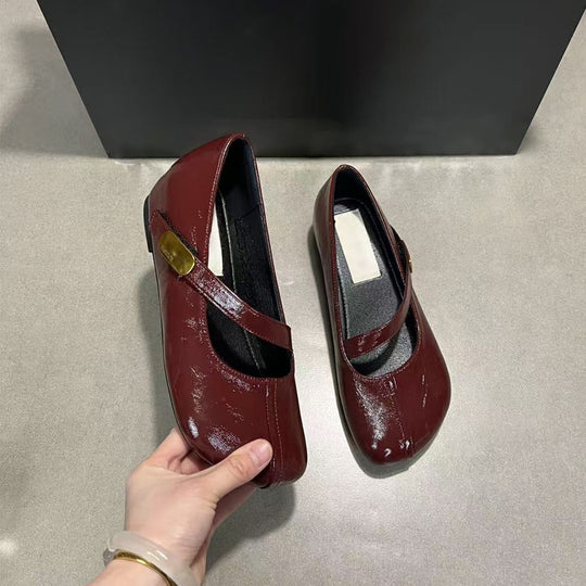 Damen elegante Ballerina-Pumps mit modischem Riemchen und dekorativer Schnalle EB