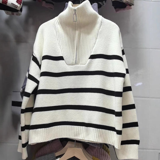 Damen modischer Überwurfpullover mit hohen Kragen und tiefem V-Ausschnitt EB