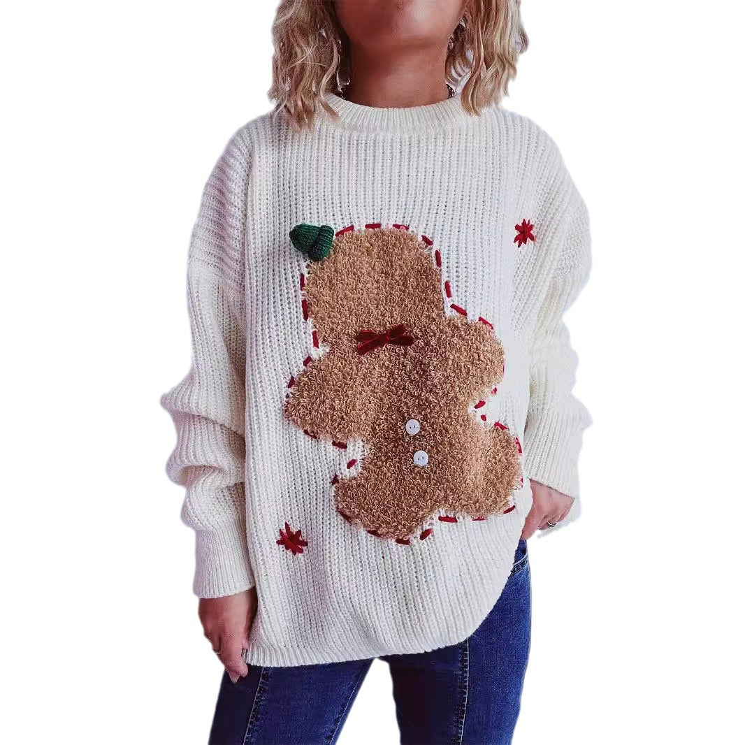 Damen festlicher Pullover mit weihnachtlichem Keksdesign EB