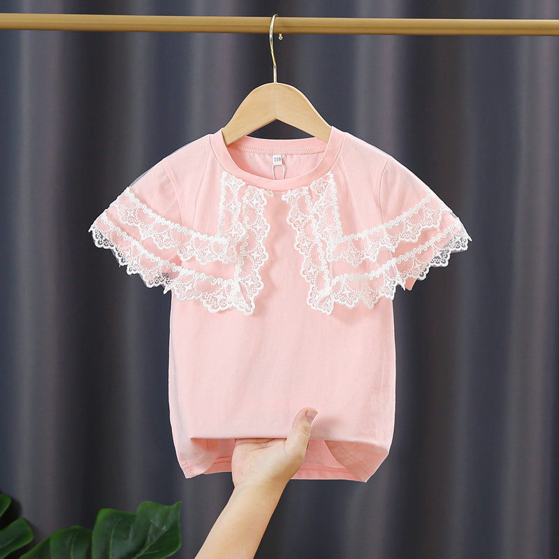 Mädchen T-Shirt mit Spitzenärmeln EB