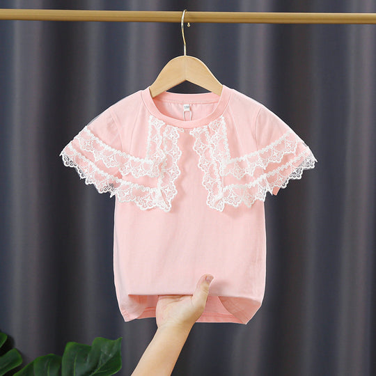 Mädchen T-Shirt mit Spitzenärmeln EB