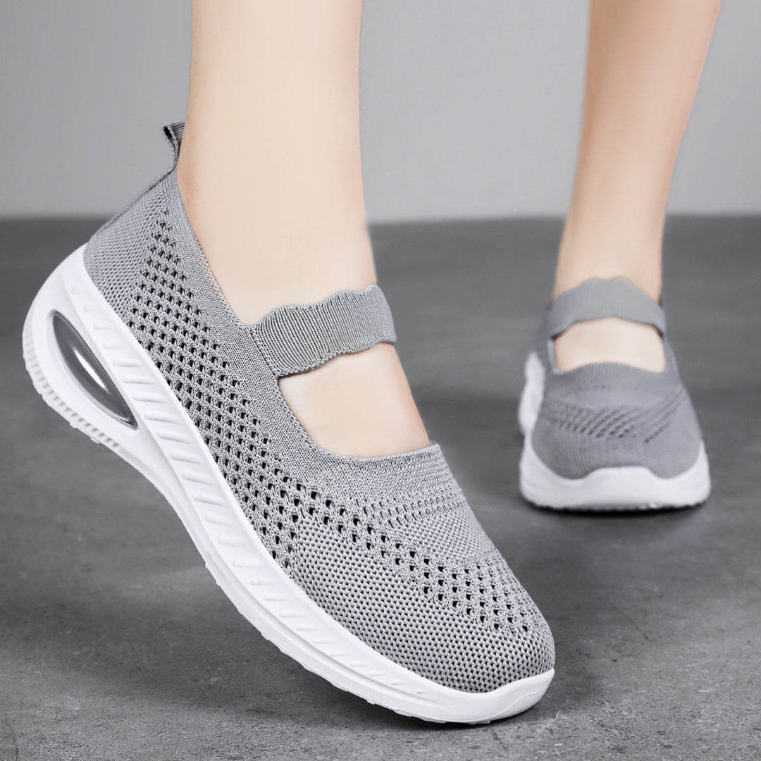 Damen nan atmungsaktiver Strick-Mary-Jane-Sneaker mit elastischem Riemen und sichtbarem Luftkissen-Plateau EB